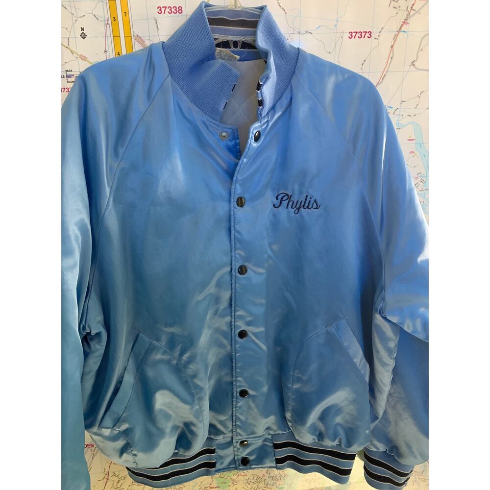 Aristo Jac 1980s Vintage Blue Unisex Windbreaker Car Theme Bomber Jacket Size XL